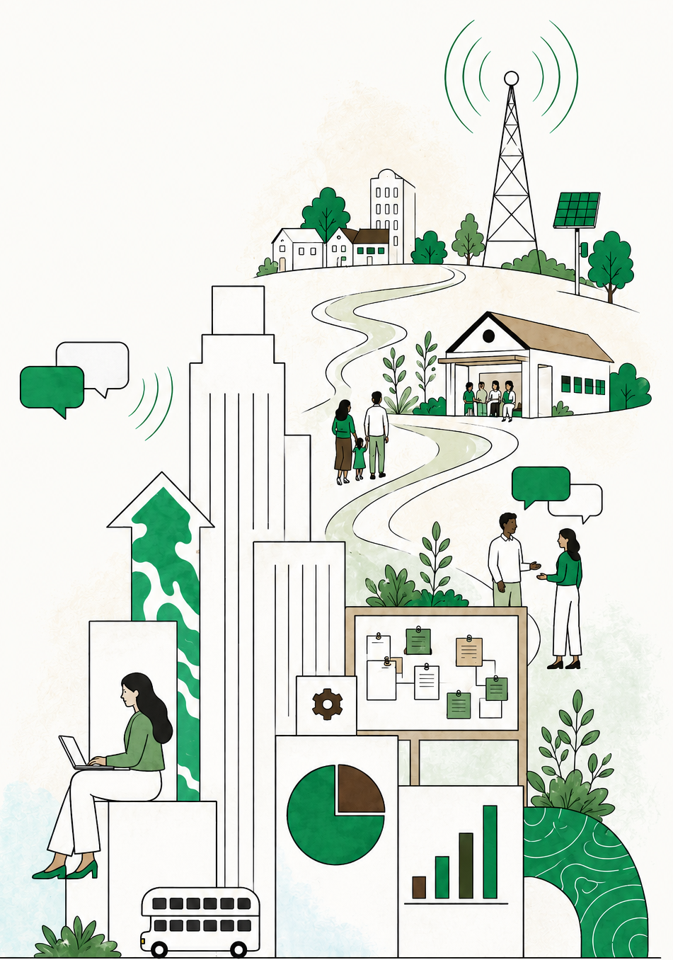 Researchers and innovators listening to communities, from cities to rural villages with a radio tower and clinic, and turning what they hear into maps, charts and evidence of impact.